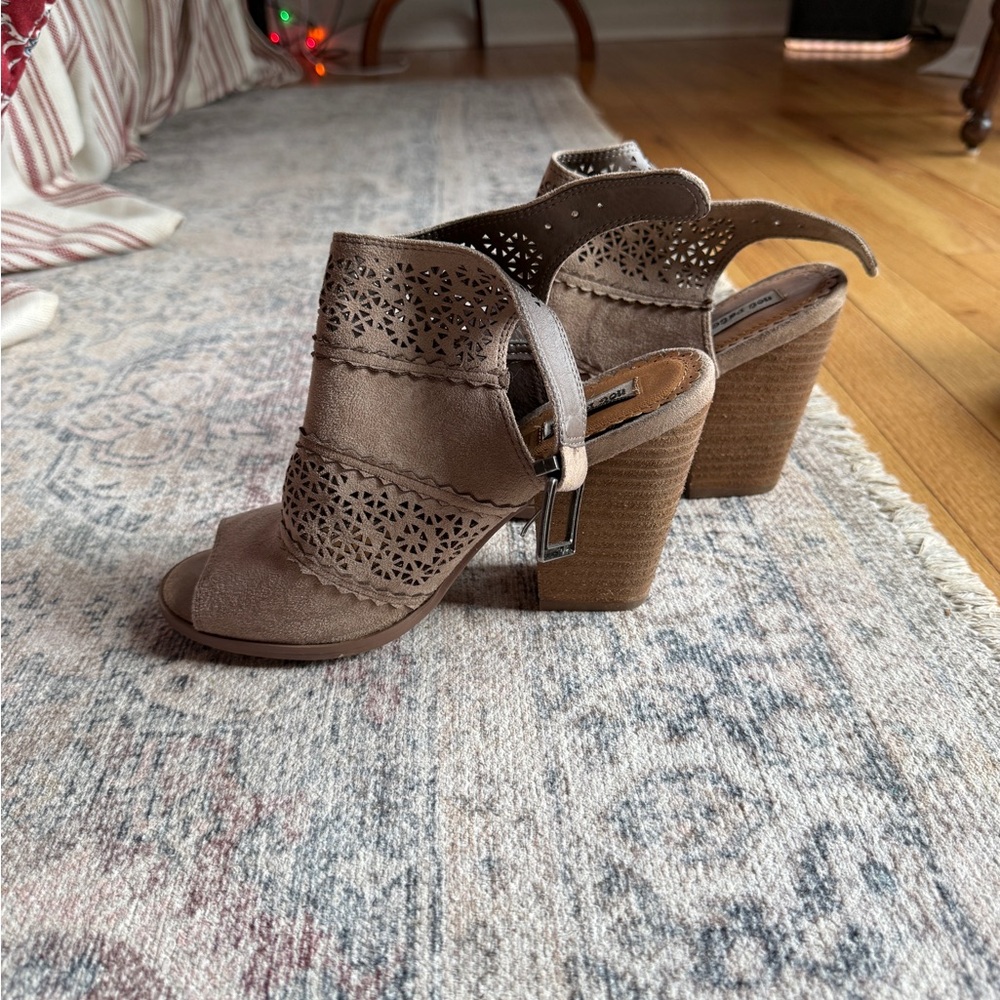 Not Rated Taupe Peep-Toe Block Heels